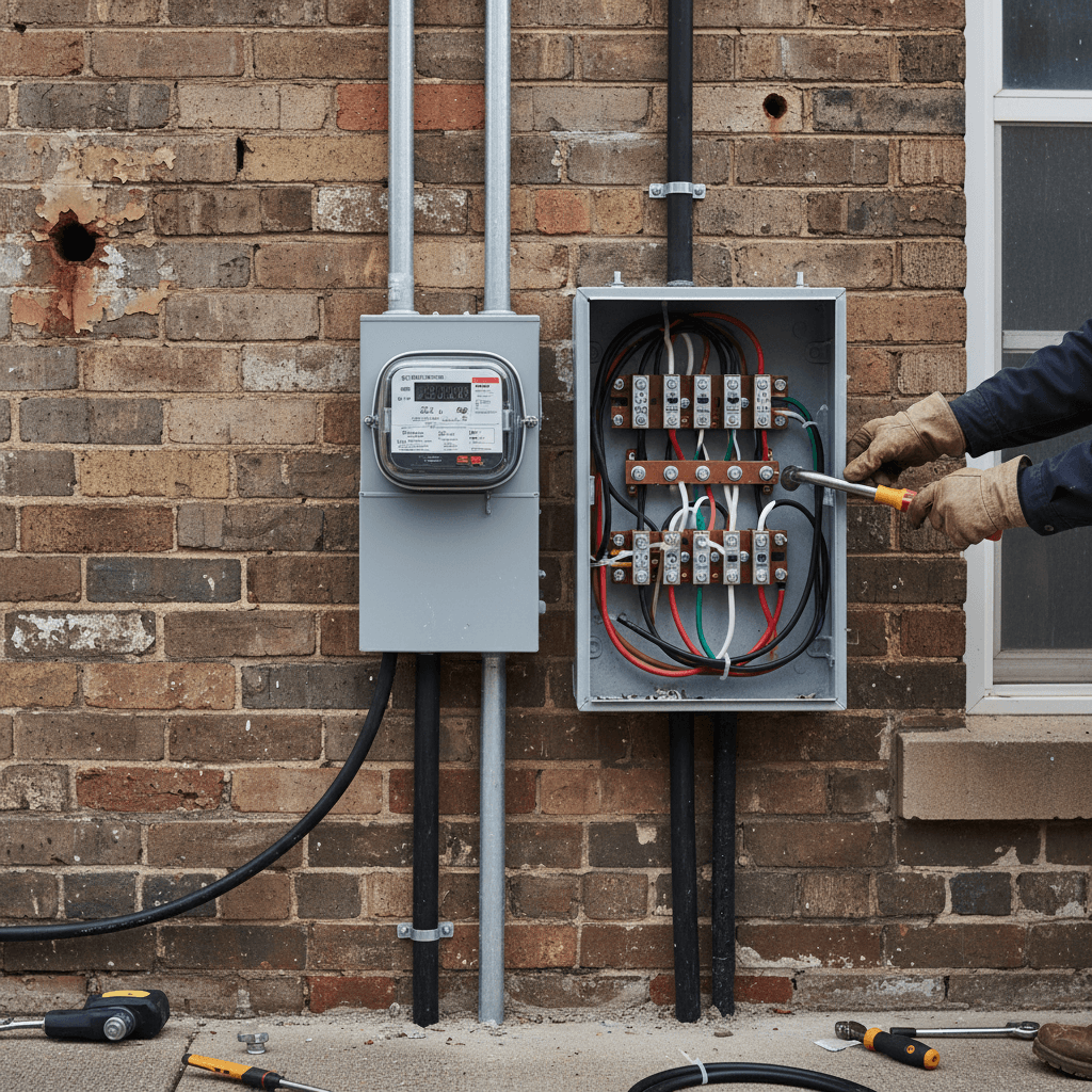 Commercial electrical meter and connection installation