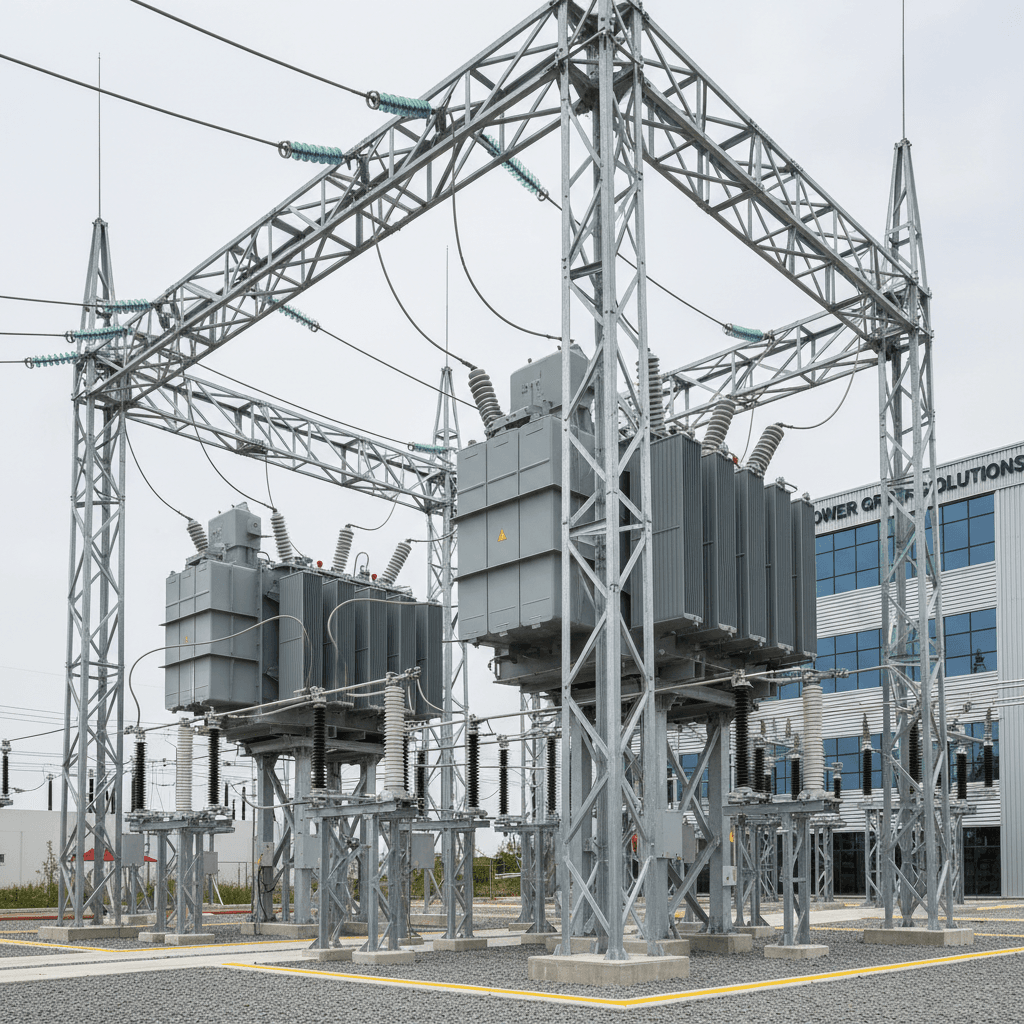 Electrical transformer and high voltage equipment at industrial substation