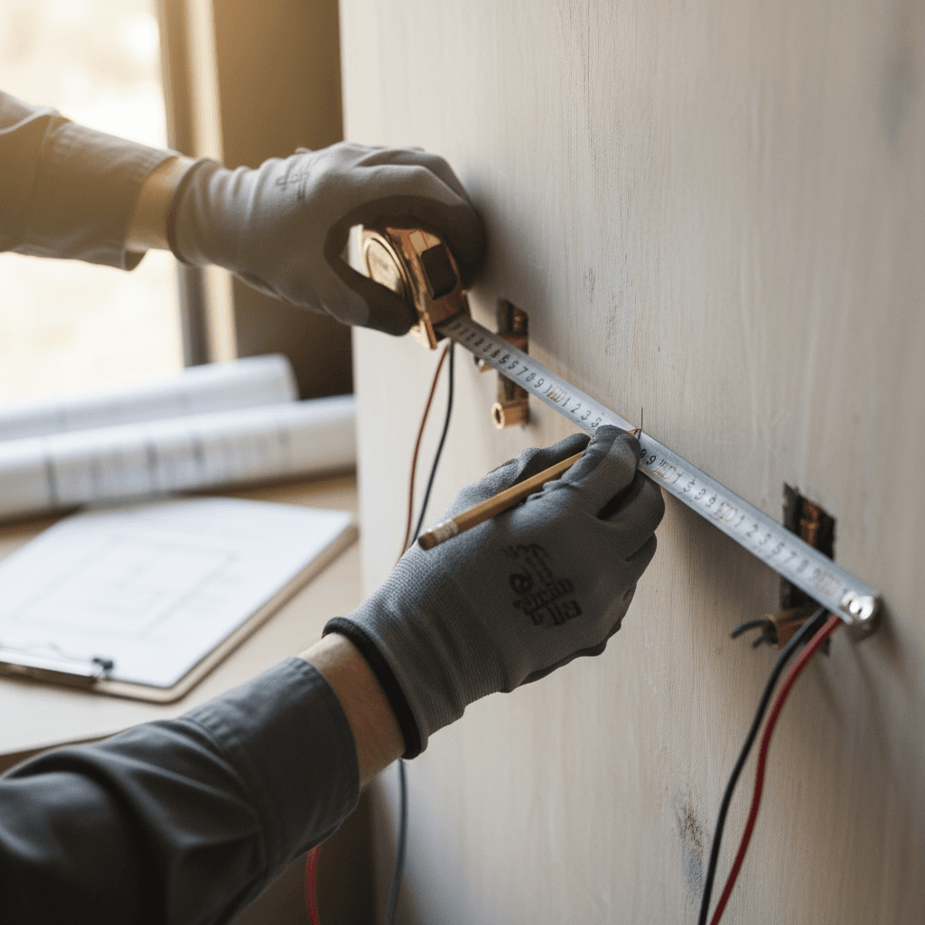 Electrical technician measuring conduit for residential installation in Bursa