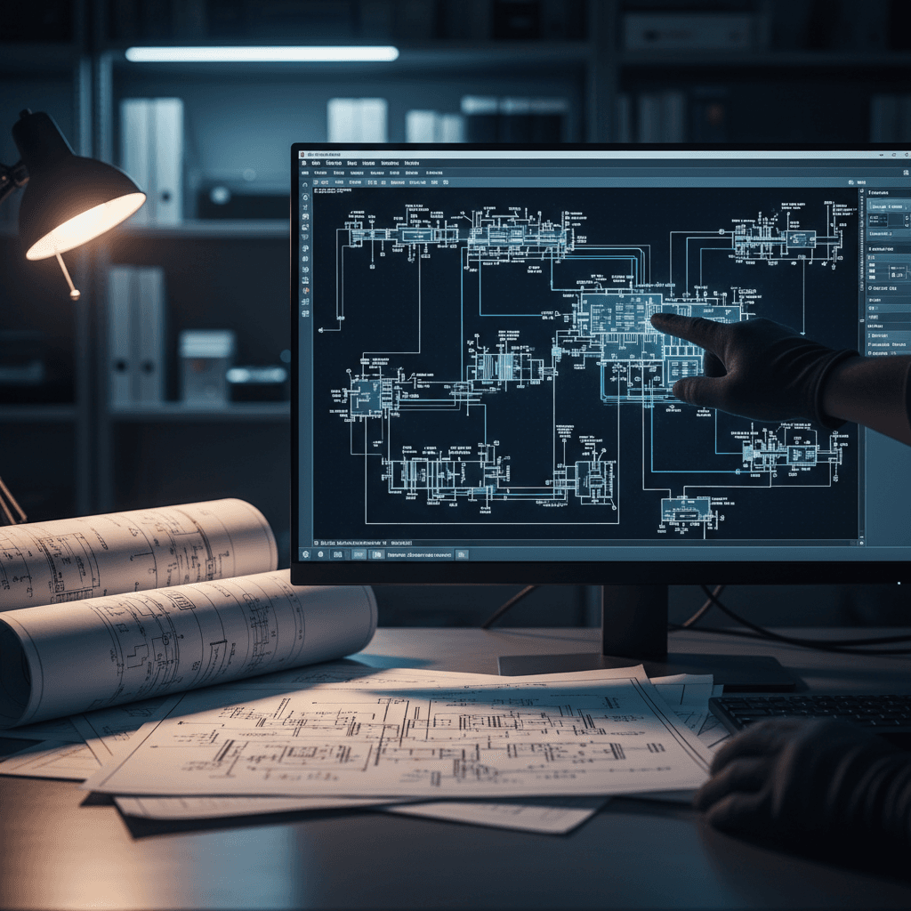 Revised electrical project drawings on CAD software