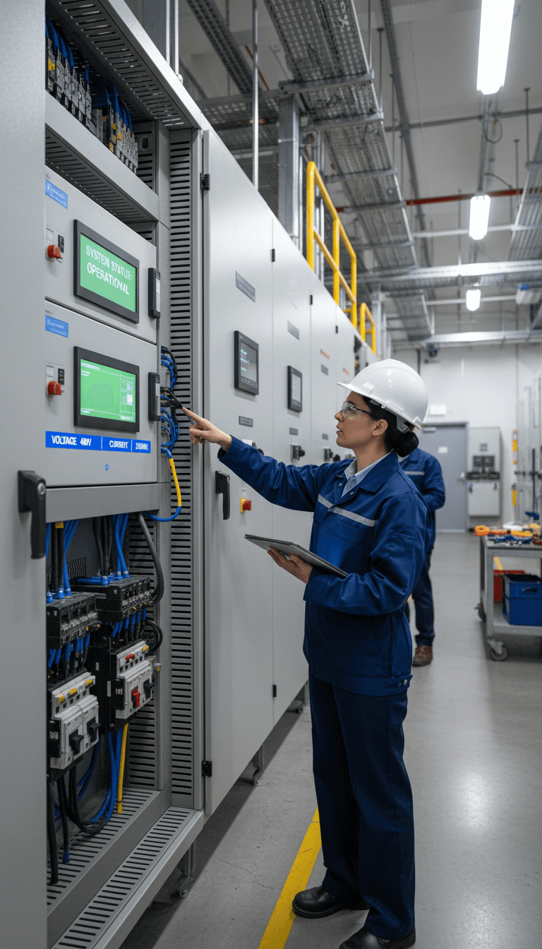Professional technician working on power distribution system