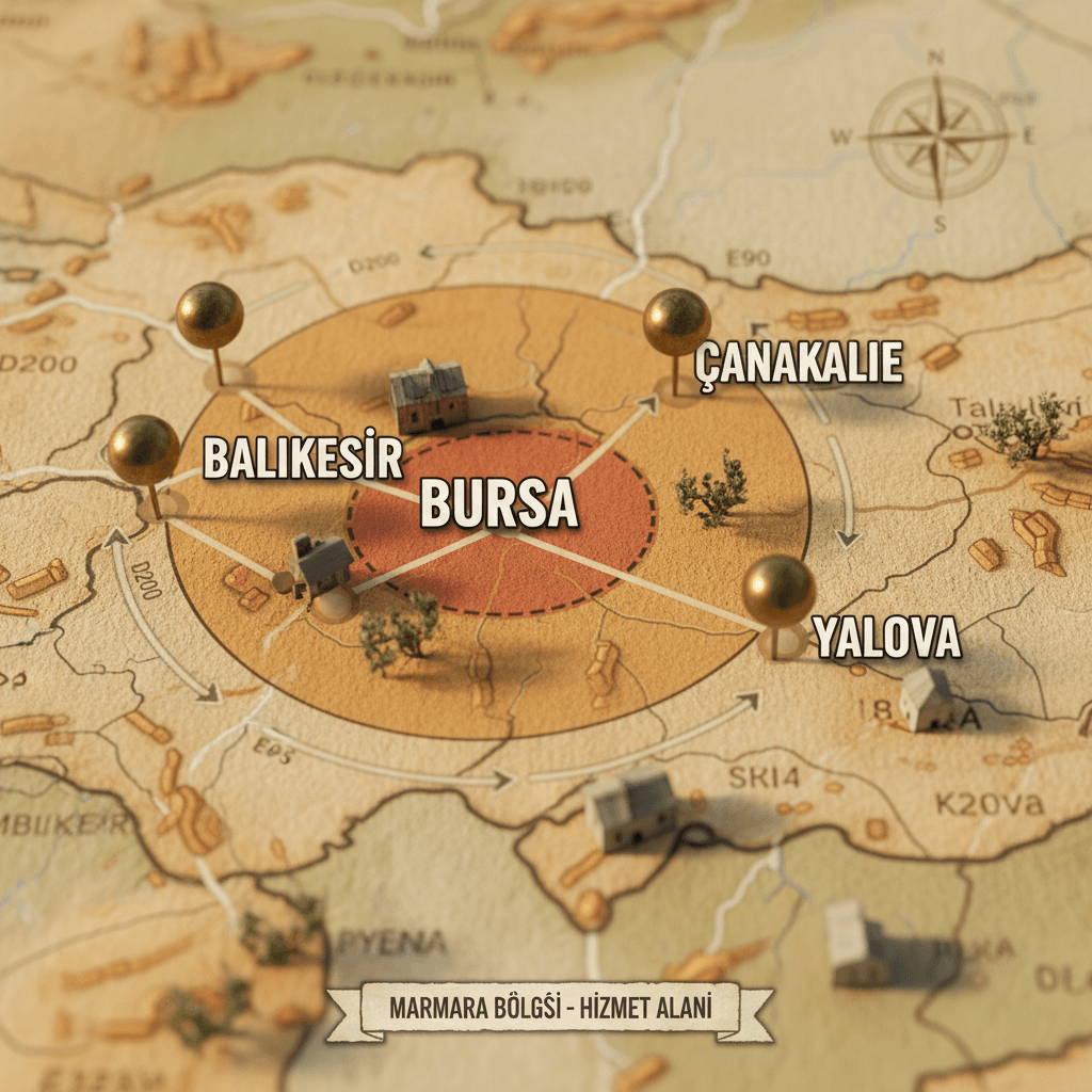 Service coverage area map across Bursa region