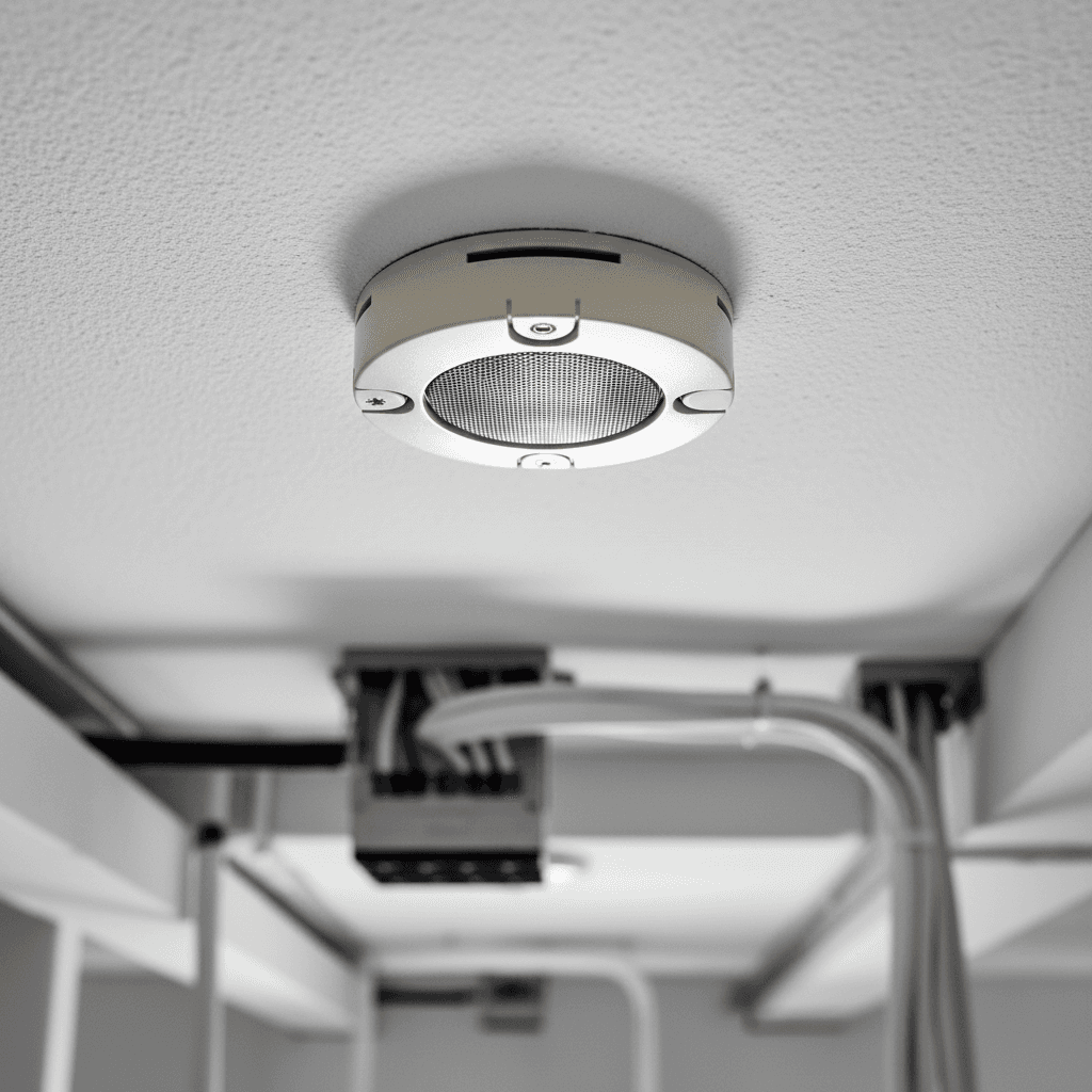 Fire detection sensor mounted on ceiling