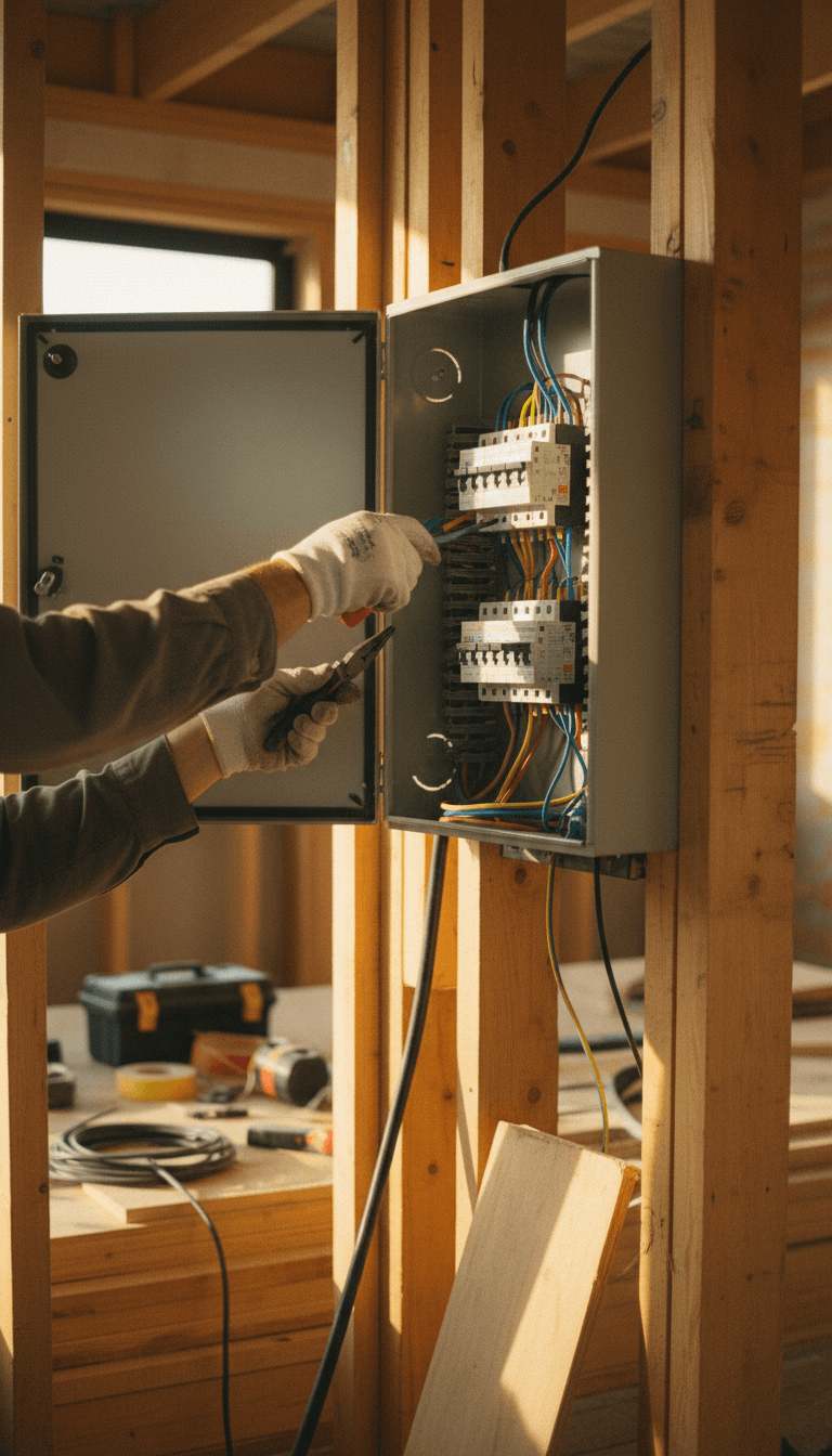 Electrical panel installation showing professional wiring configuration