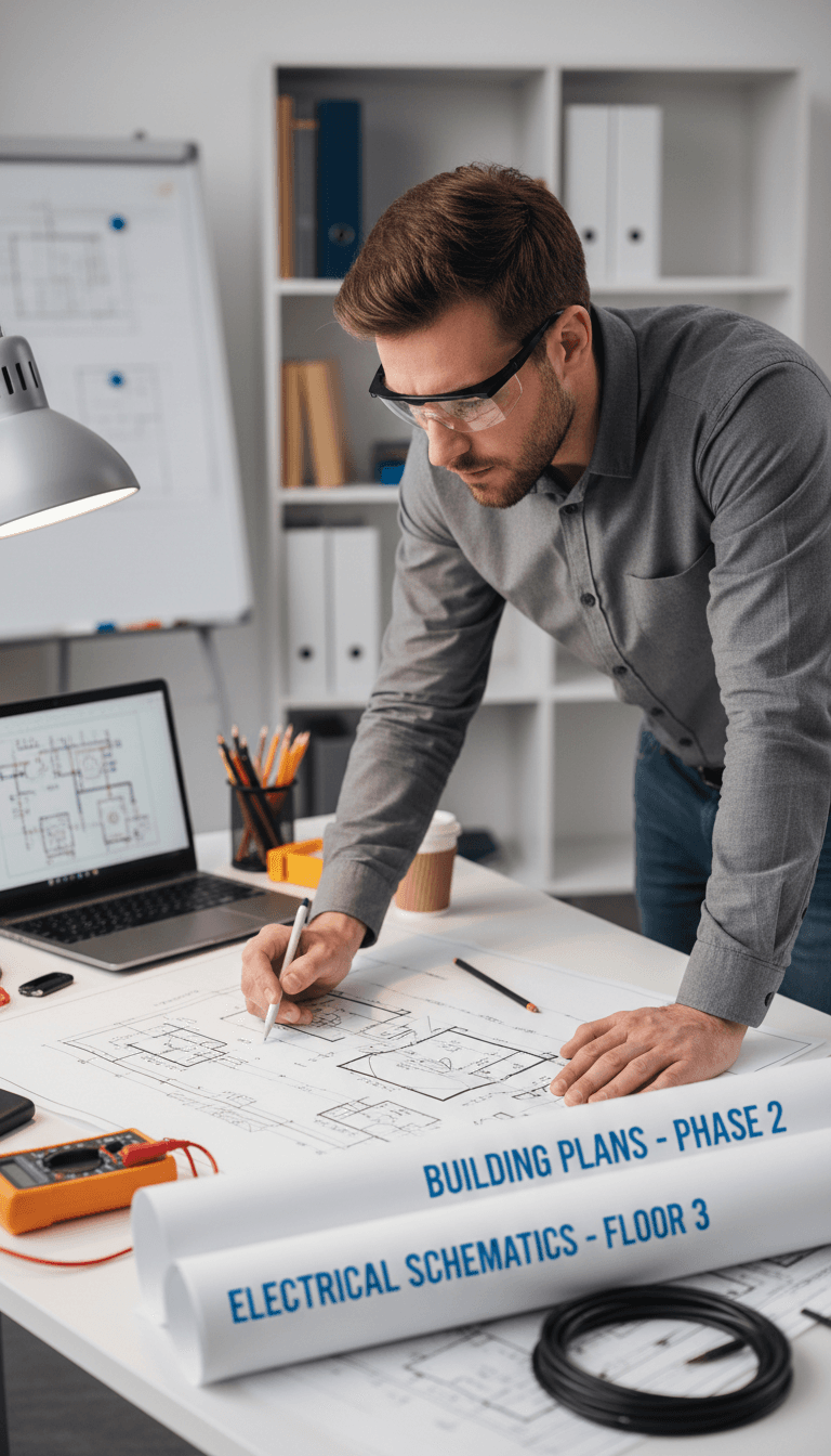 Authorized electrical technician preparing UEDAŞ-approved project drawings