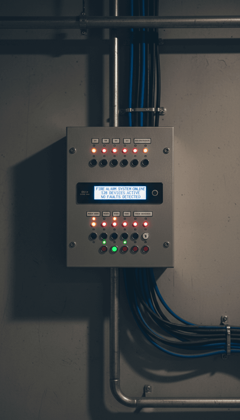 Fire detection control panel with addressable system indicators